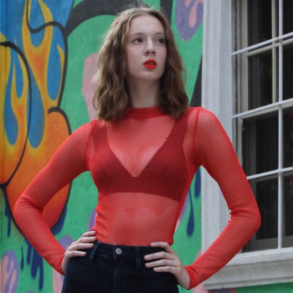& Other Stories Orange/Red Mesh Long Sleeve Shirt